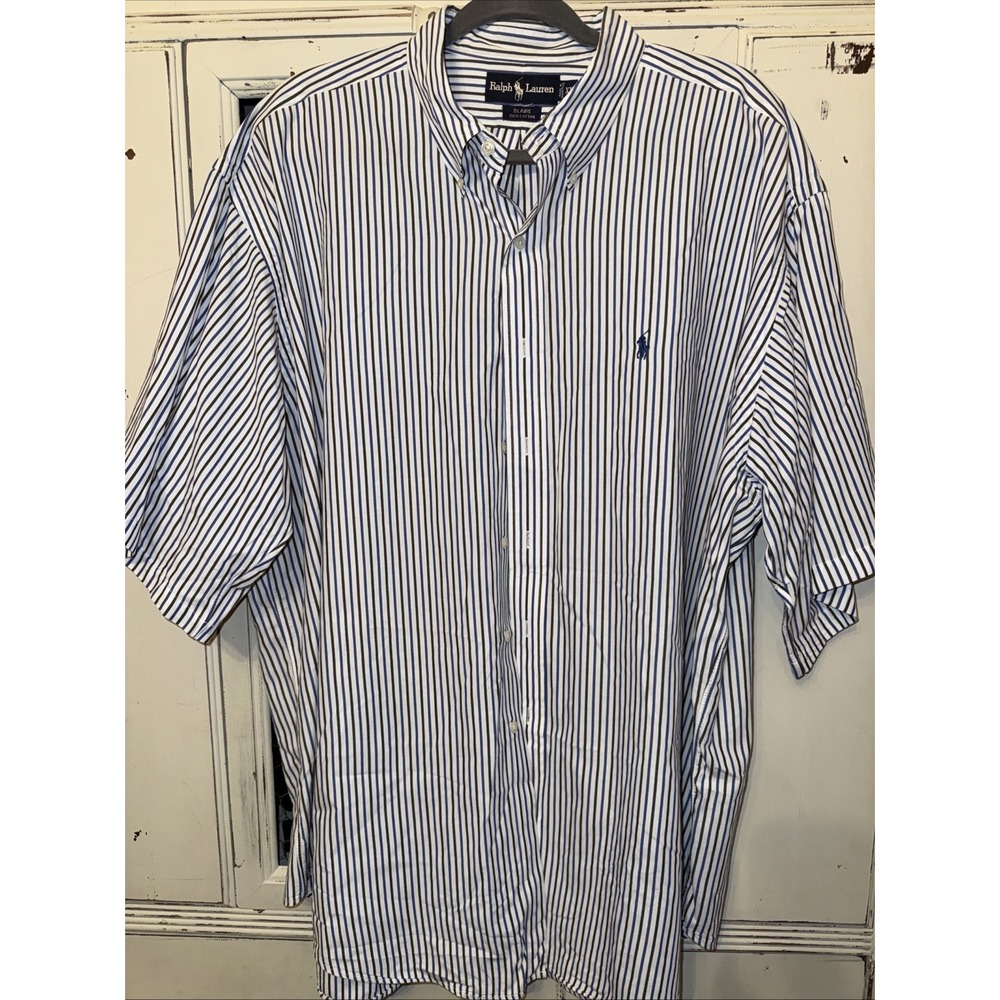 Men's Ralph Lauren XXL‎ Blaine Blue Striped Button Down Polo
